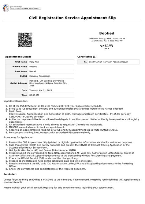 civil registrar manila|Civil Registration Service Appointment Slip .